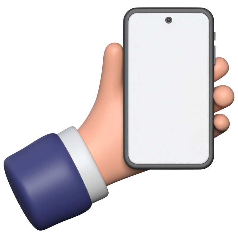 Linke Hand hält Smartphone 3D-Symbol