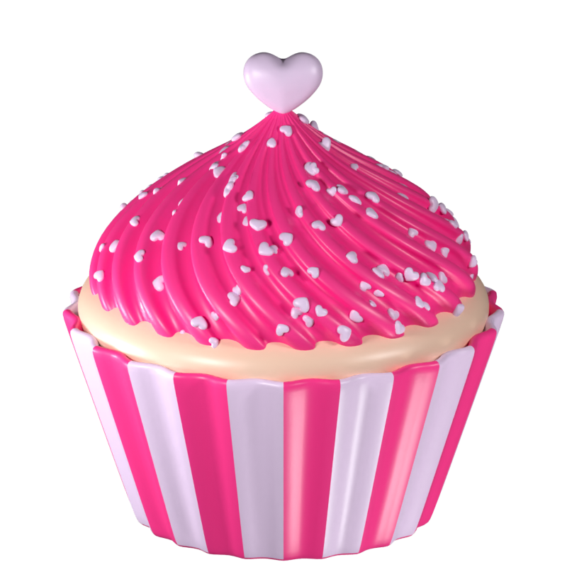 Ícone 3D do cupcake de amor rosa 3D Graphic