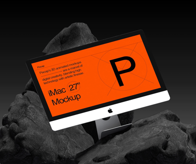 iMac Monitor 27 Inch Mockup 3D On Rocks Minimalism 3D Template