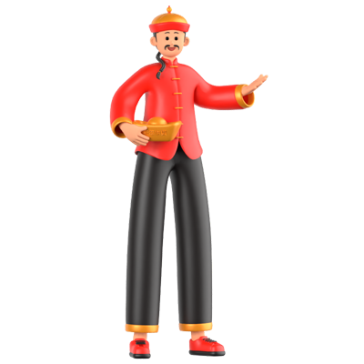 hombre chino con lingotes icono 3d 3D Graphic