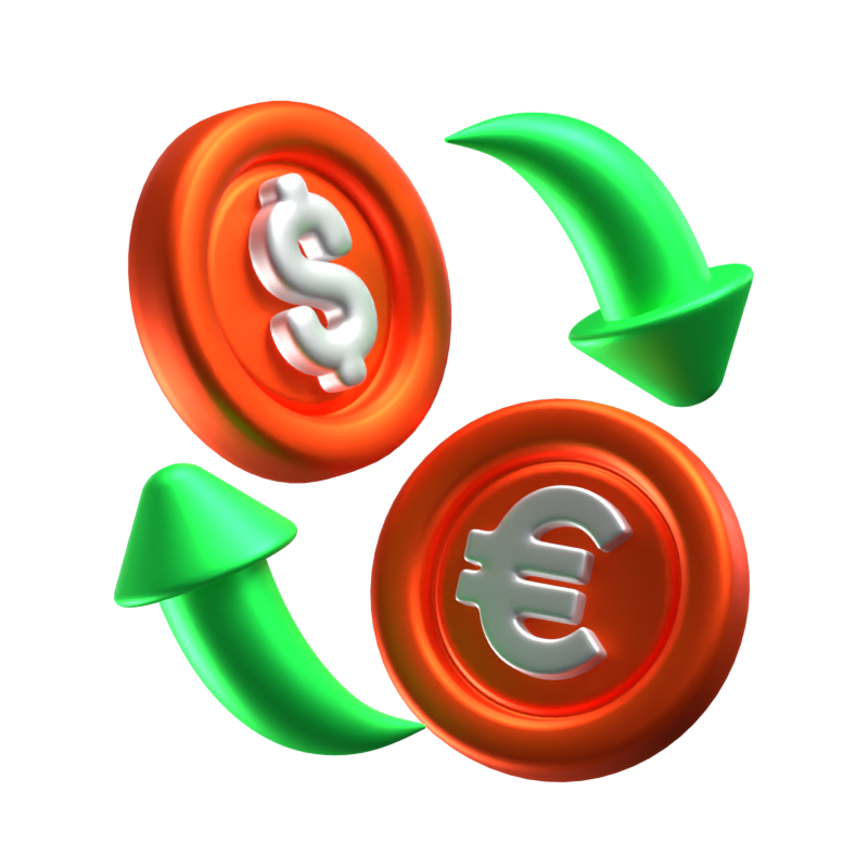 Dollar in Euro 3D-Symbol