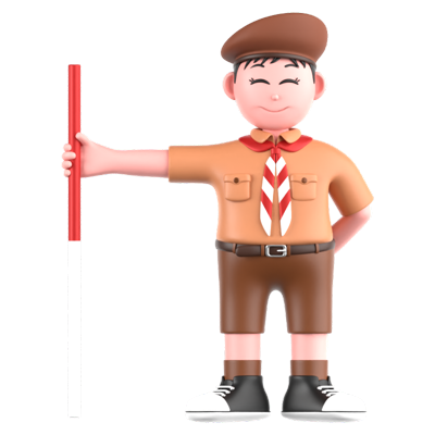 Boy With Scout Staff 3D Icon 3D Graphic