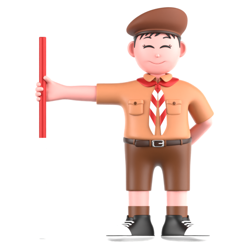 Boy With Scout Staff 3D Icon 3D Graphic