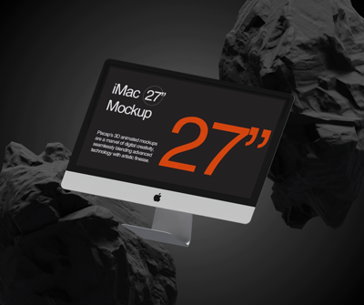 iMac Monitor 27 Inch Mockup 3D On A Rock Minimalism 3D Template