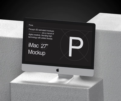 iMac Monitor 27 Inch Mockup 3D On Platform Minimalism 3D Template