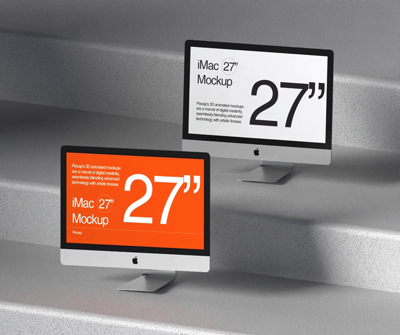 iMac Monitor 27 Inch Mockup 3D On A Staircase Minimalism 3D Template