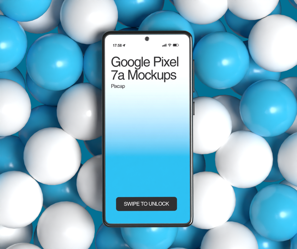 3D Mockup Google Pixel 7a Phone In A Pool Full Of Balls 3D Template