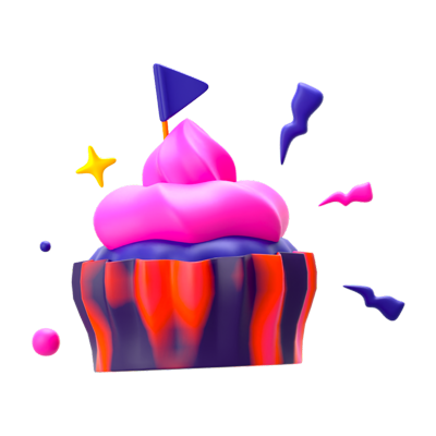 New Year Cupcake 3D Icon 3D Graphic