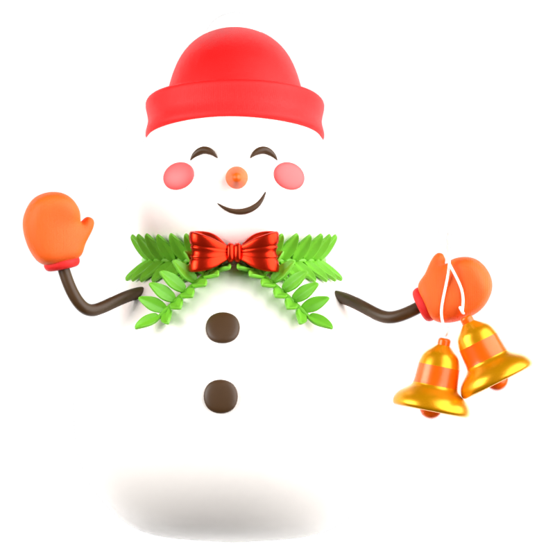 Cute Snowman Holding Bell 3D Icon