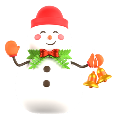 Cute Snowman Holding Bell 3D Icon 3D Graphic