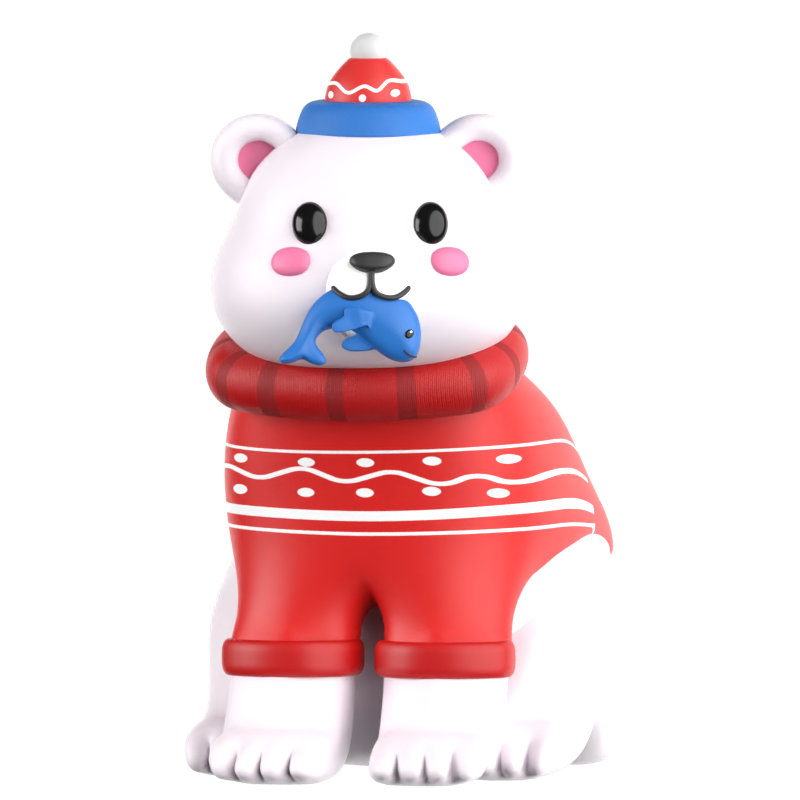 Ícone 3D de urso polar com peixe