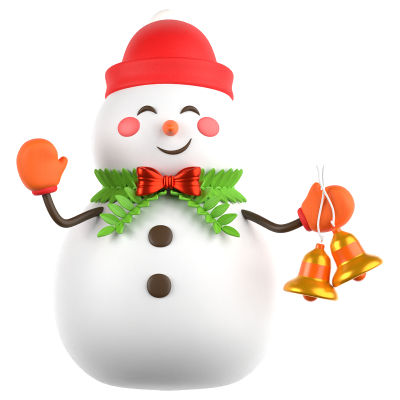 Cute Snowman Holding Bell 3D Icon 3D Graphic