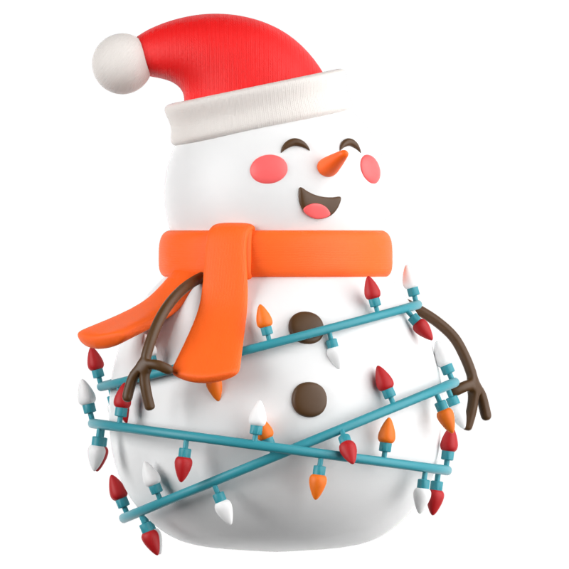 Cute Christmas Snowman Lamp 3D Icon 3D Graphic