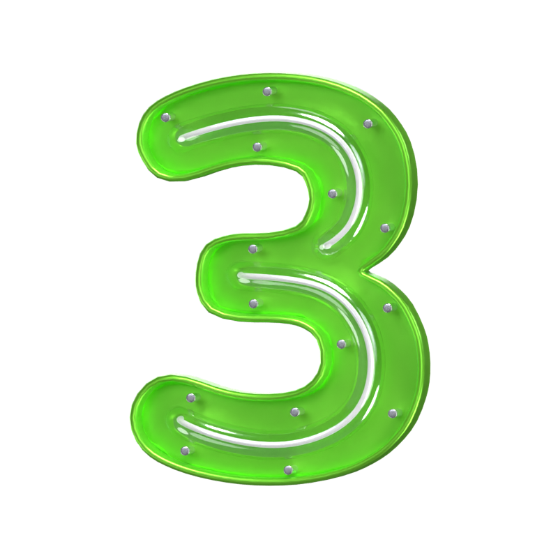 3D Number 3 Shape Neon Text