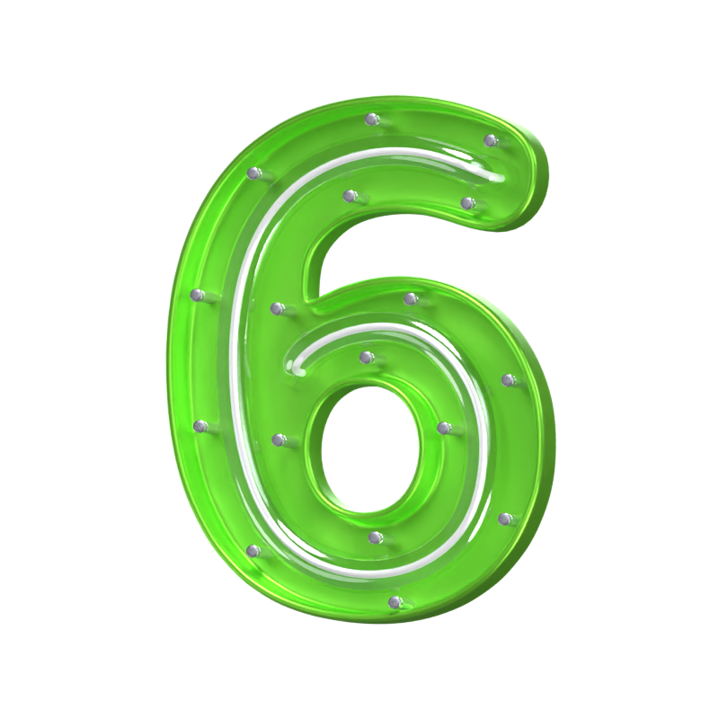 3D Number 6 Shape Neon Text 3D Graphic