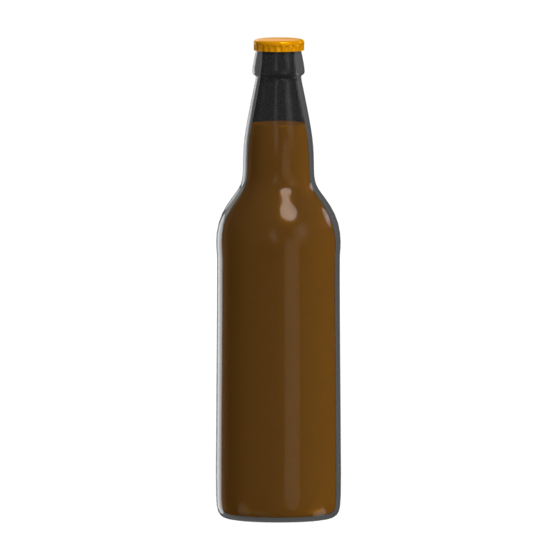 Botella de cerveza de vidrio 3D con cuello abultado y tapón dorado 3D Graphic