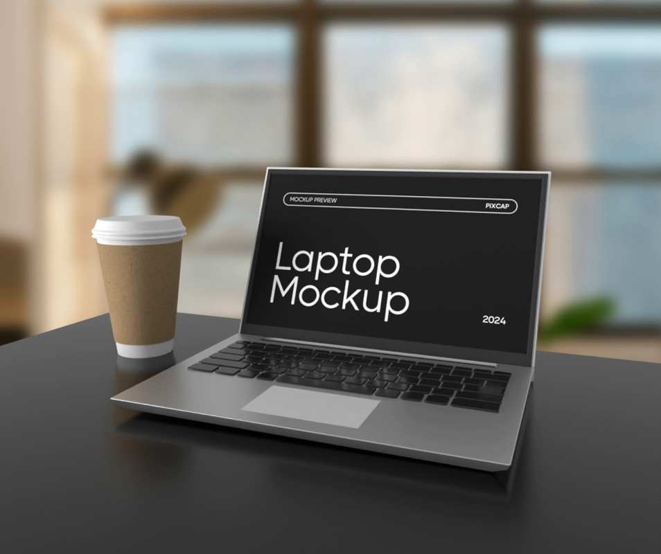 Static Laptop 3D Mockup On Table With Realistic Background 3D Template