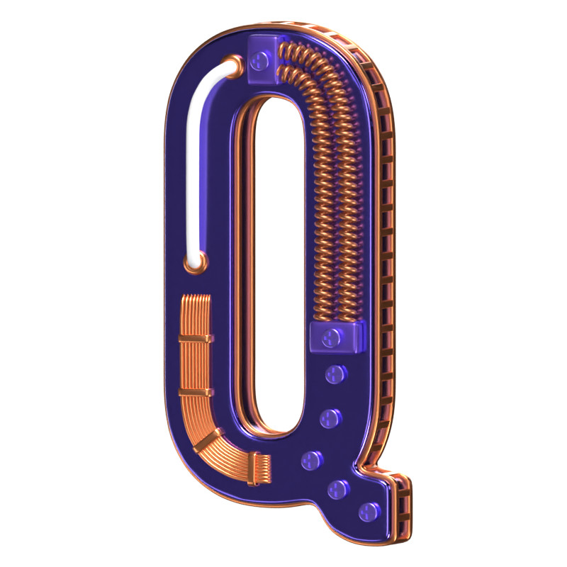 Q Letter 3D Shape Condensed Future Text 3D Graphic