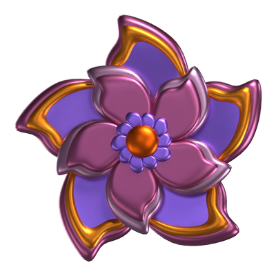 3D Flower Shape  A Purple Color With Gold Shades 3D Graphic