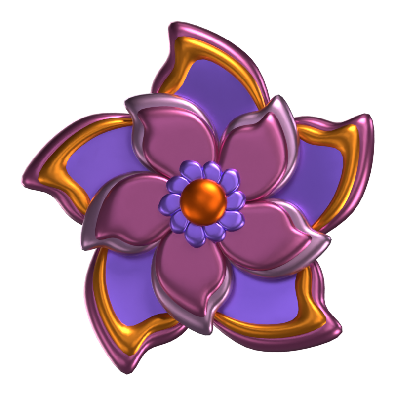 3D Flower Shape  A Purple Color With Gold Shades 3D Graphic