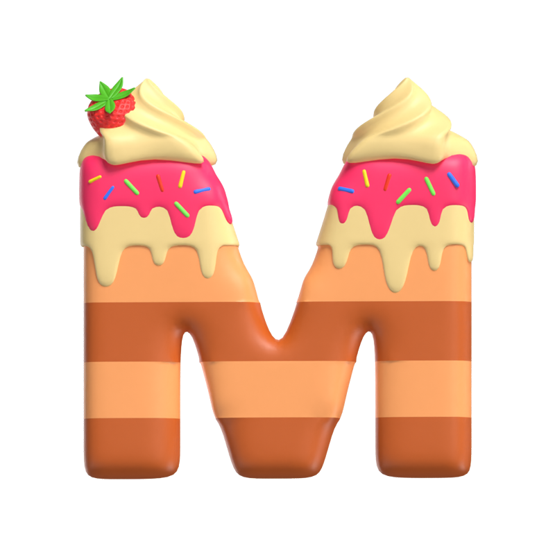 M Letter 3D Shape Cake Text 3D Graphic