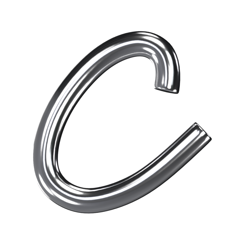 C  Letter 3D Shape Chrome Text 3D Graphic