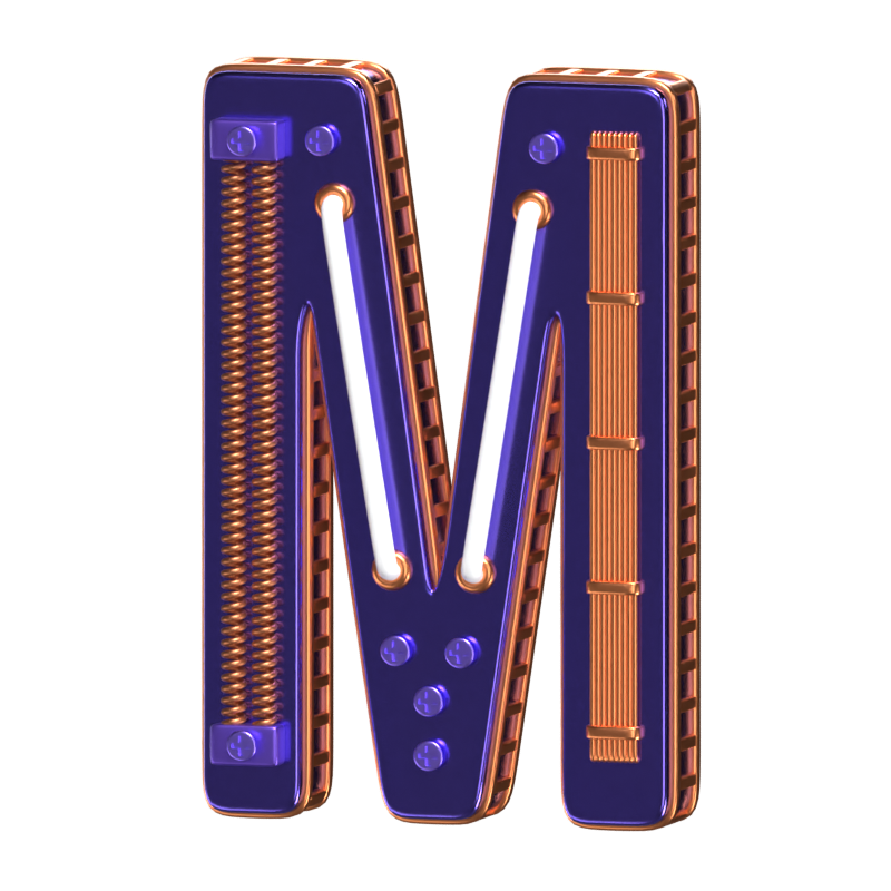 M Letter 3D Shape Condensed Future Text 3D Graphic