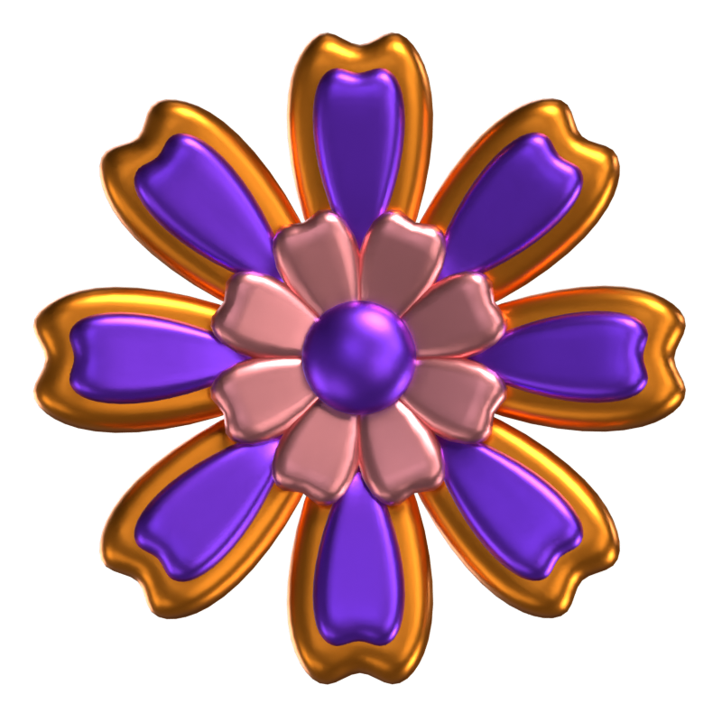  3D Flower Shape Purple A Gold Border (Forma de flor 3D roxa com borda dourada) 3D Graphic