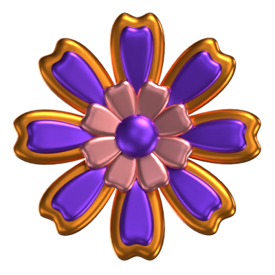 3D Flower Shape Purple  A Gold Border 3D Graphic