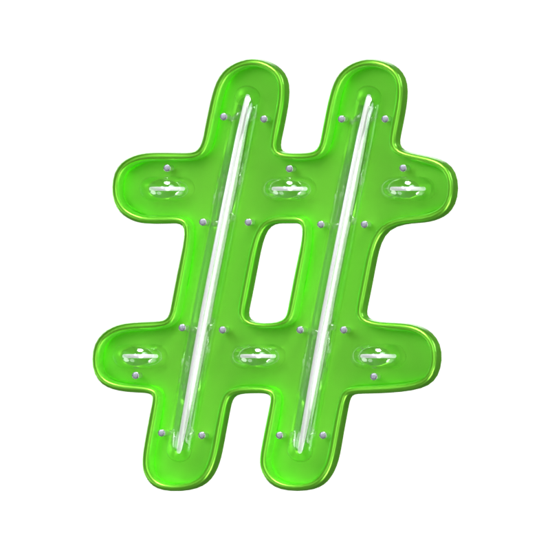 Hashtag Symbol 3D Form Neon Text 3D Graphic