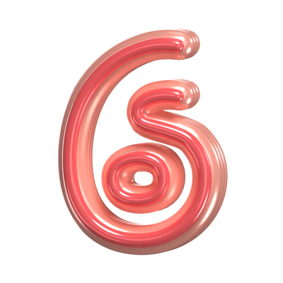   3D Number 6 Shape Rounded Text 3D Graphic