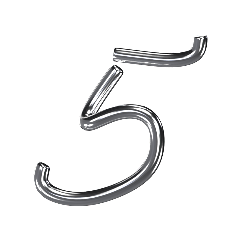 3D Number 5 Shape Chrome Text 3D Graphic