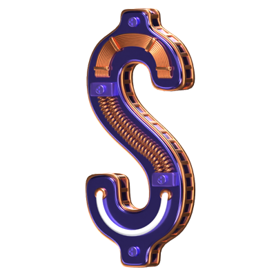 Dollar Sign  Symbol 3D Shape Condensed Future Text 3D Graphic