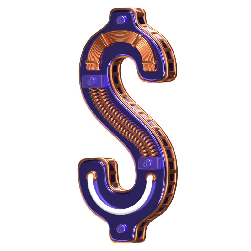 Dollar Sign  Symbol 3D Shape Condensed Future Text 3D Graphic