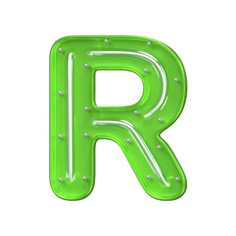 R  Letter 3D Shape Neon Text 3D Graphic