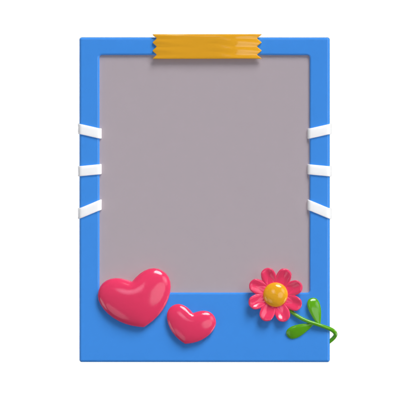 3D Polaroid With Flower & Hearts At The Bottom Model 3D Graphic