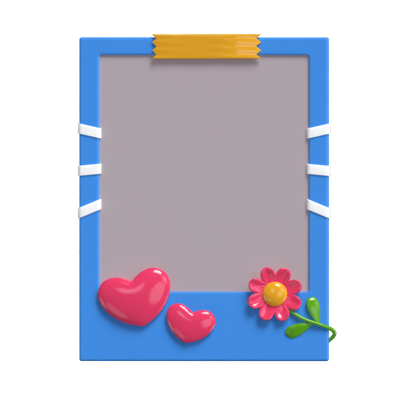 3D Polaroid With Flower & Hearts At The Bottom Model 3D Graphic
