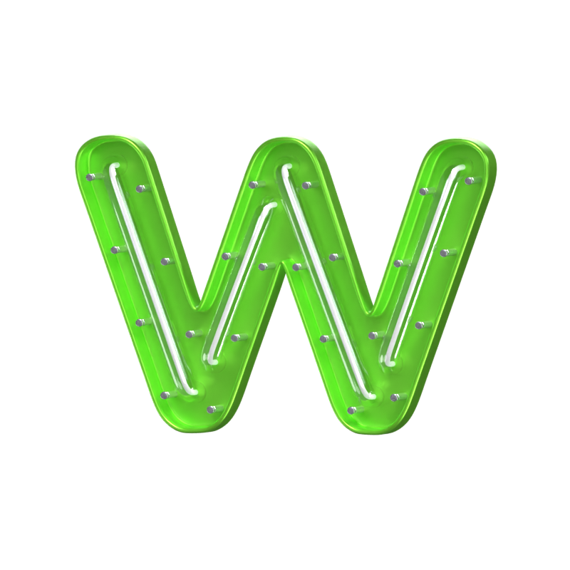 W  Letter 3D Shape Neon Text 3D Graphic