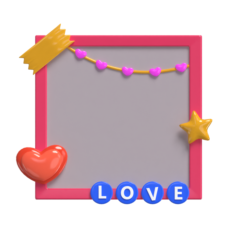 3D Polaroid  With Heart Garland Model