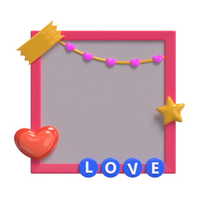 3D Polaroid  With Heart Garland Model 3D Graphic