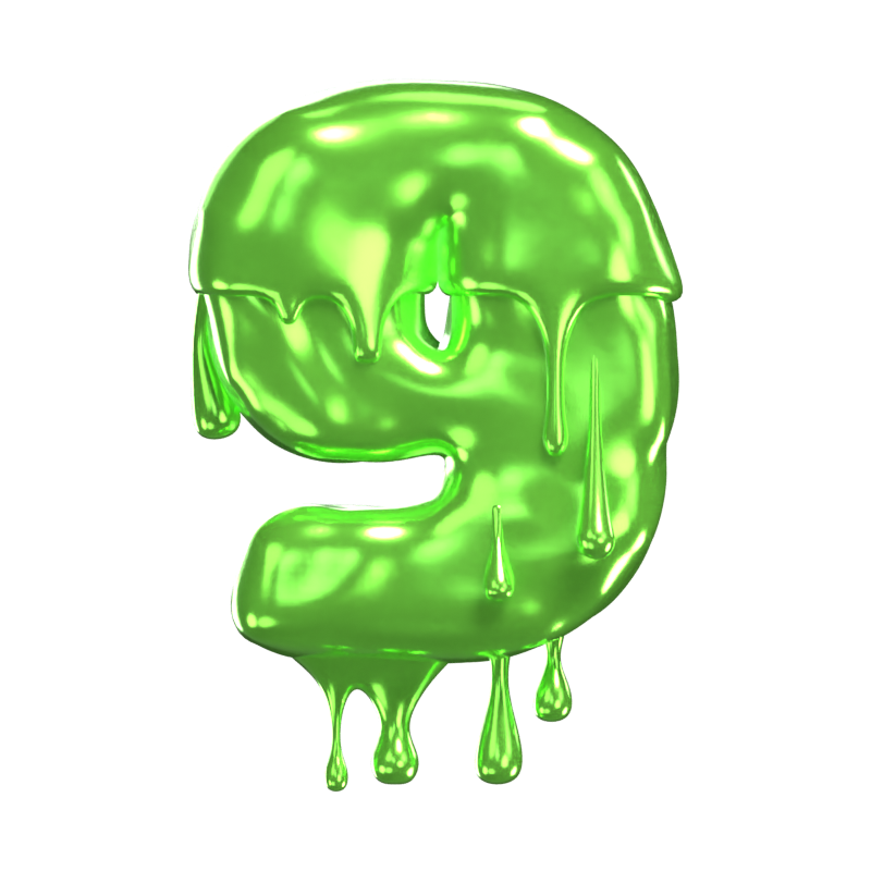 3D Número 9 Forma Slime Texto 3D Graphic