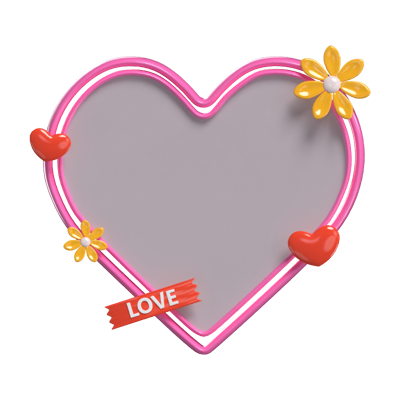 3D Polaroid Heart Shaped Frame With Flowers & Hearts Model 3D Graphic