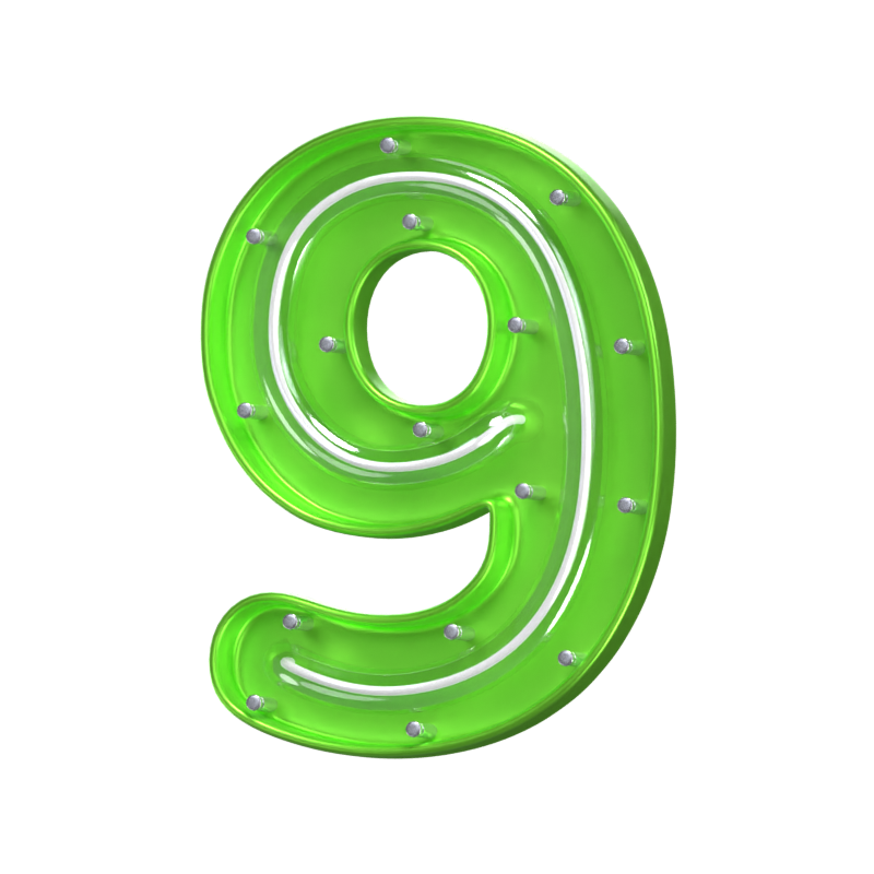 3D Number 9 Shape Neon Text 3D Graphic