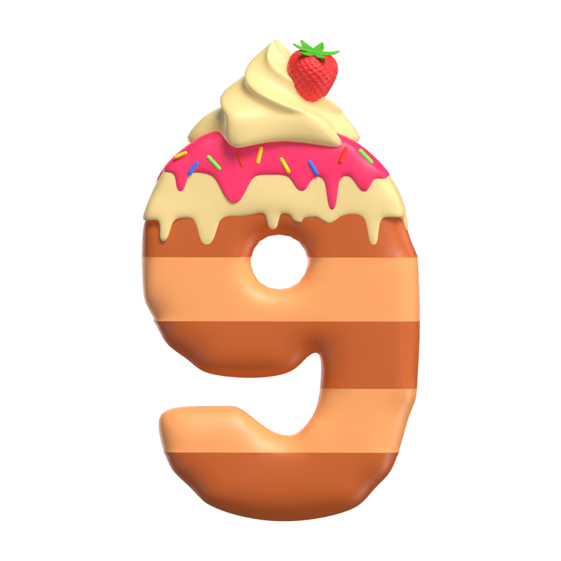 3D Number 9 Shape Cake Text 3D Graphic