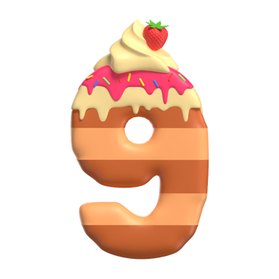 3D Number 9 Shape Cake Text 3D Graphic