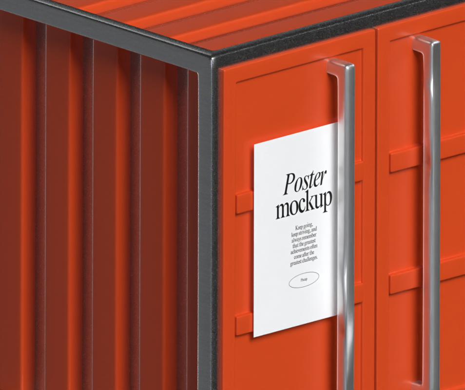 3D Poster Mockup On A Cargo Container