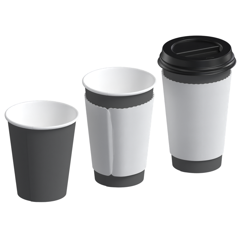 Paper Coffee Cups With Heat Dempfer 3D Package 3D Graphic