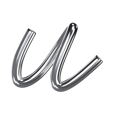 U  Letter 3D Shape Chrome Text 3D Graphic