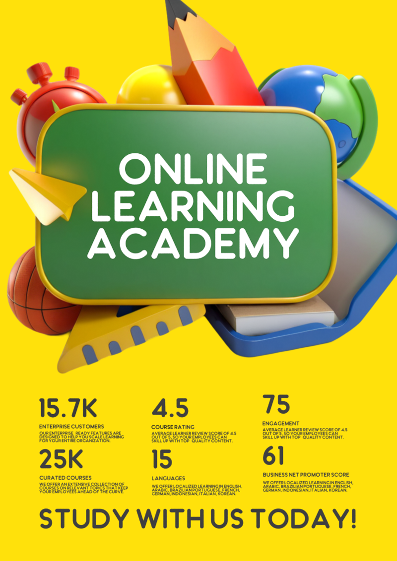 Online Learning Academy Infographic Introduction Leaflet Poster 3D Template 3D Template