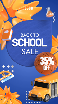 Back To School Sale Blue Orange With School Activity 3D Template 3D Template